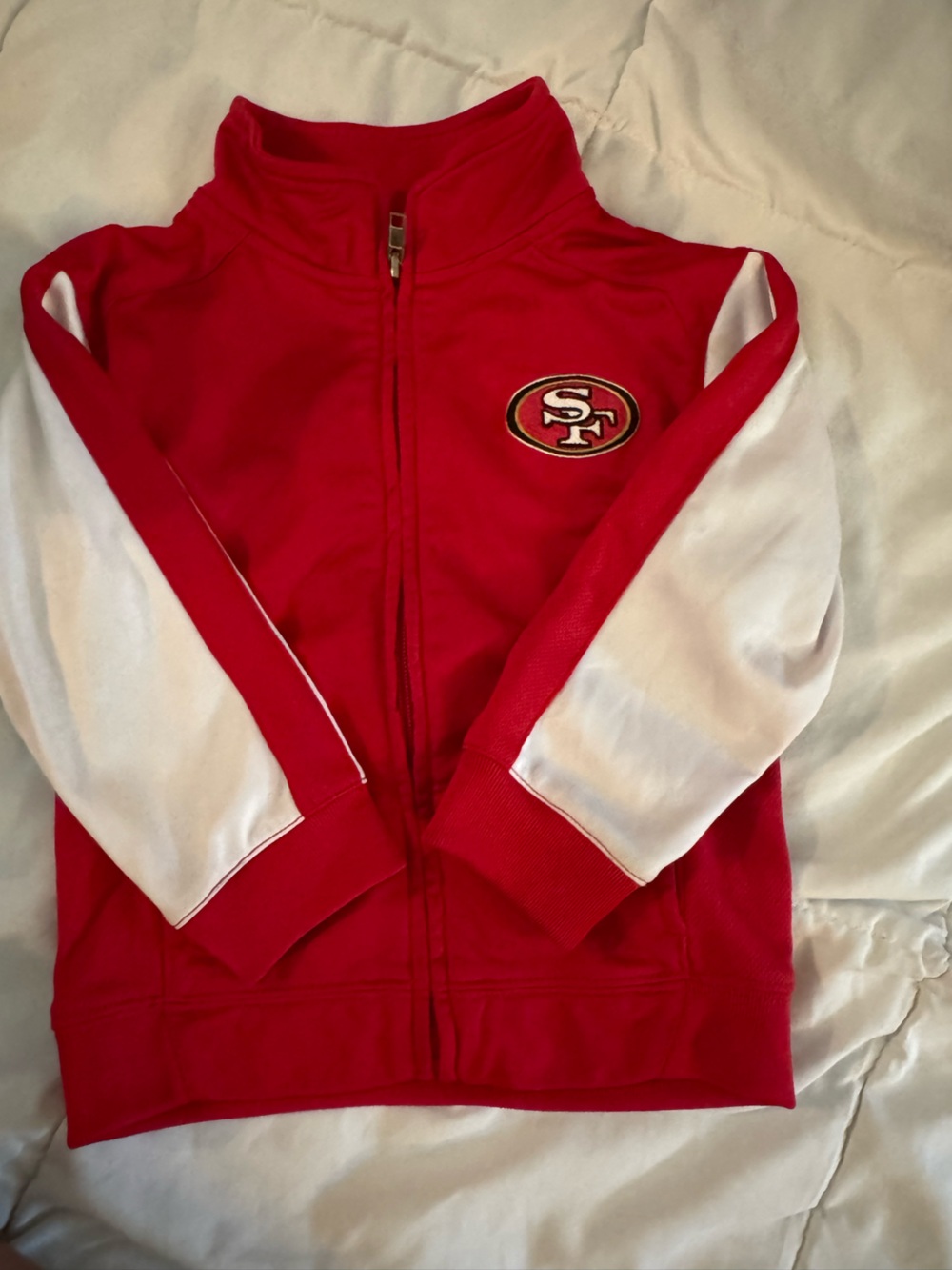 Red and White Track Jacket with Embroidered Logo. SF 49ers